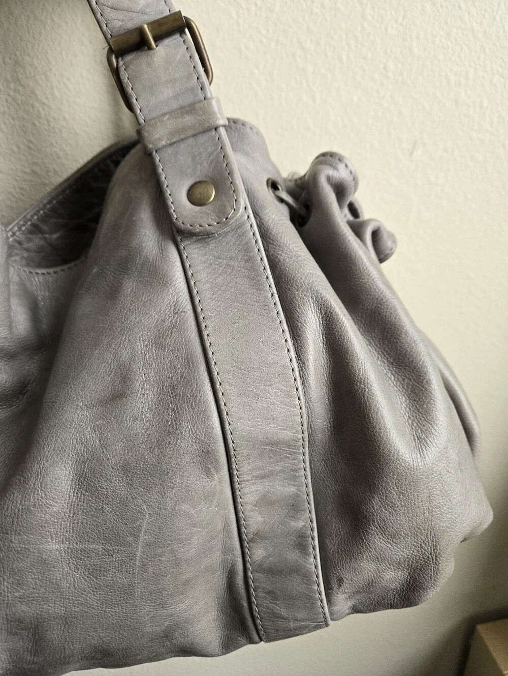 Gerard Darel 24H Bag Hobo Purse Satchel Gray Leather Made In France
